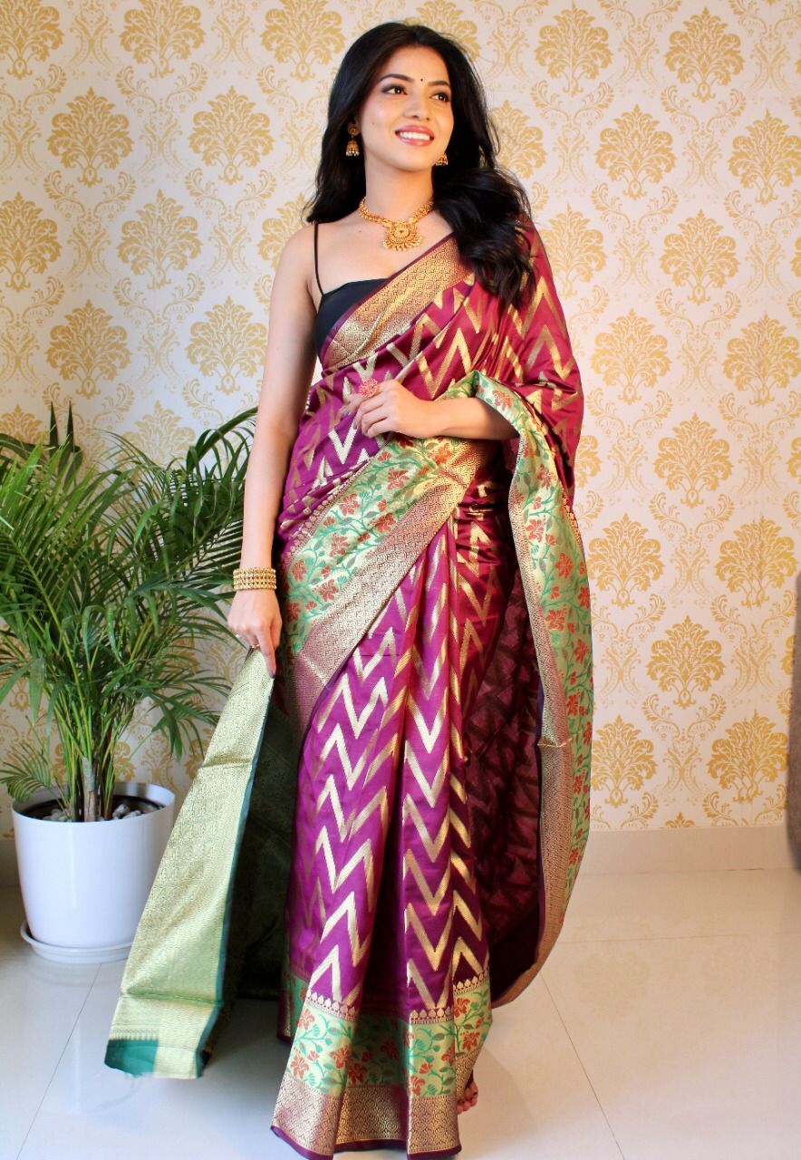 Slik Sarees - Soft Katan Pattu Kanjivaram Silk, Classy Rich Pallu Full Body Leriya Design, Customizable Size, Breathable & Washable Material