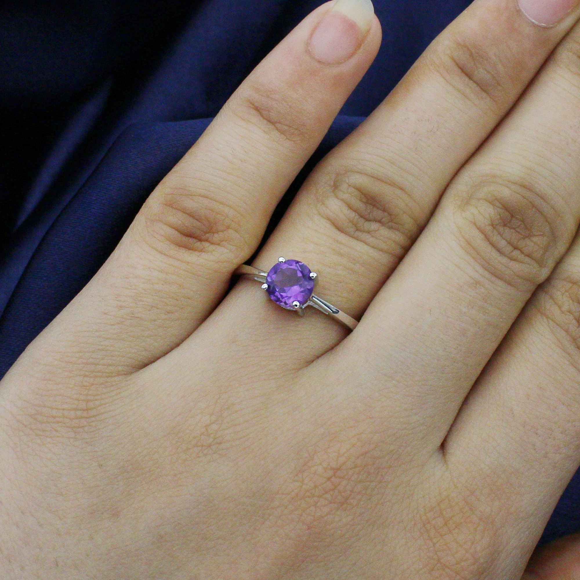 Amethyst Engagement Silver Ring