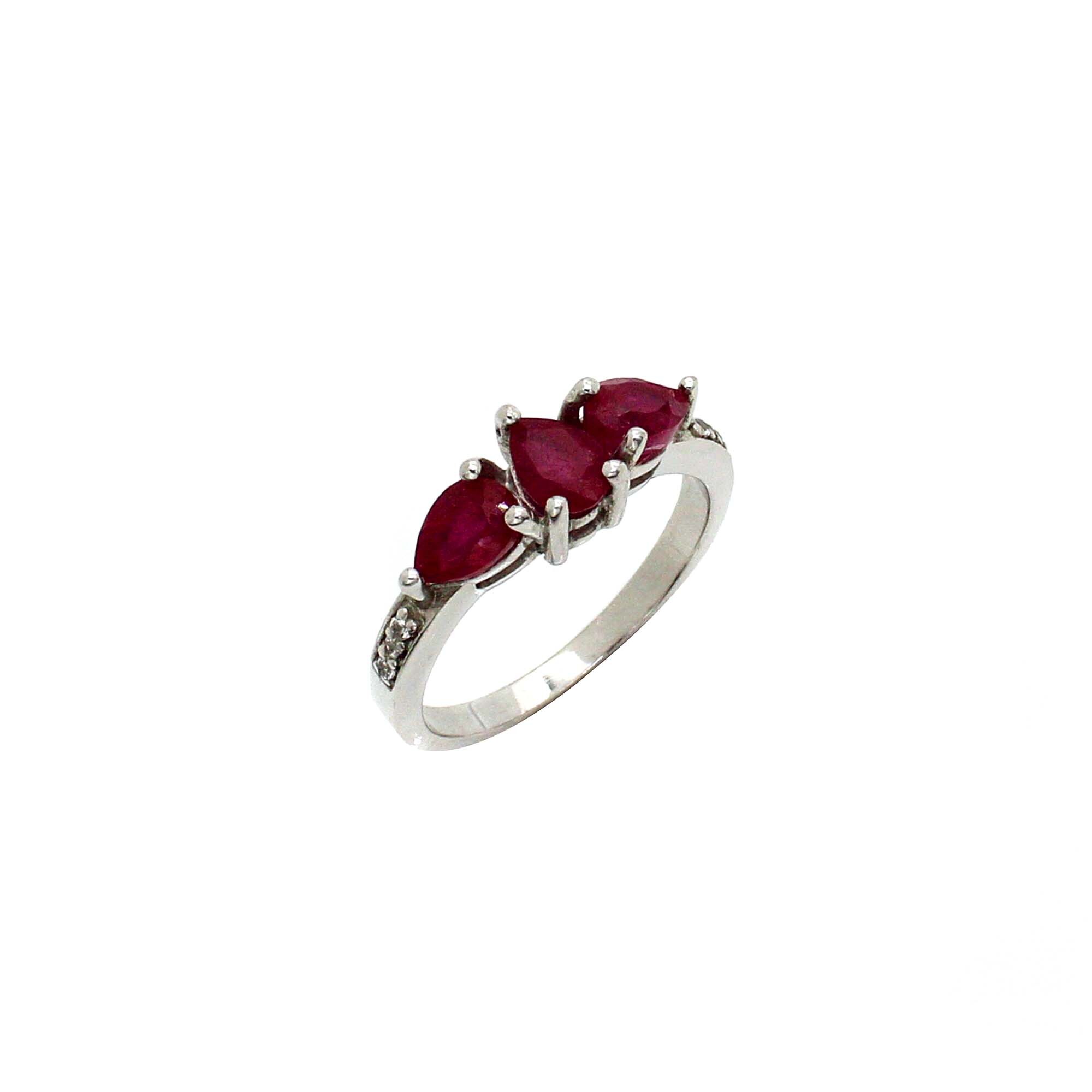 925 Sterling Silver Ruby Three Stone Ring