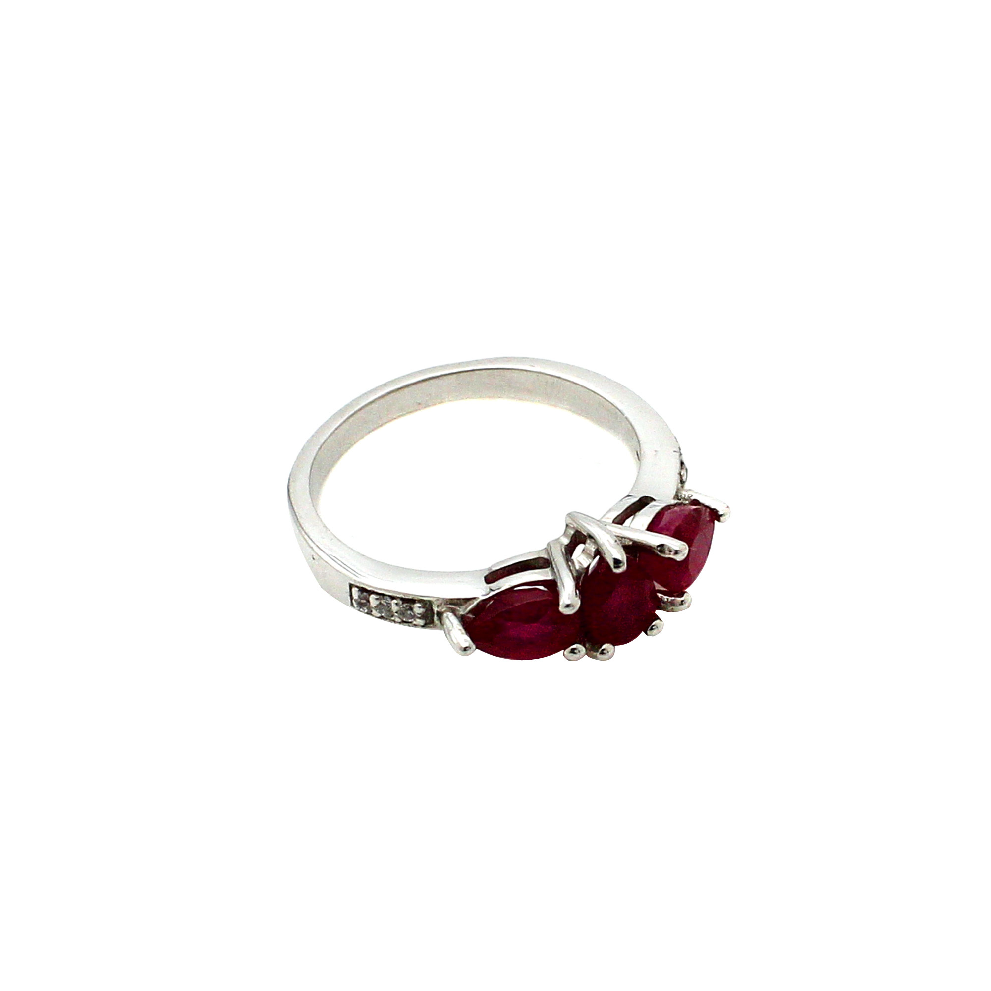 925 Sterling Silver Ruby Three Stone Ring