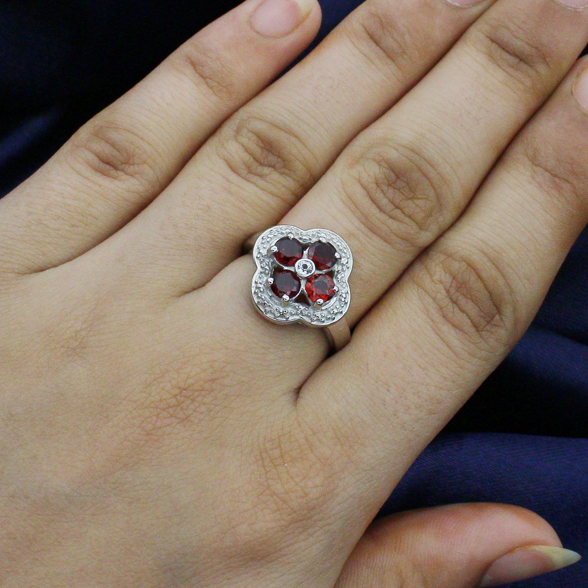 925 Sterling Silver Garnet Dainty Ring