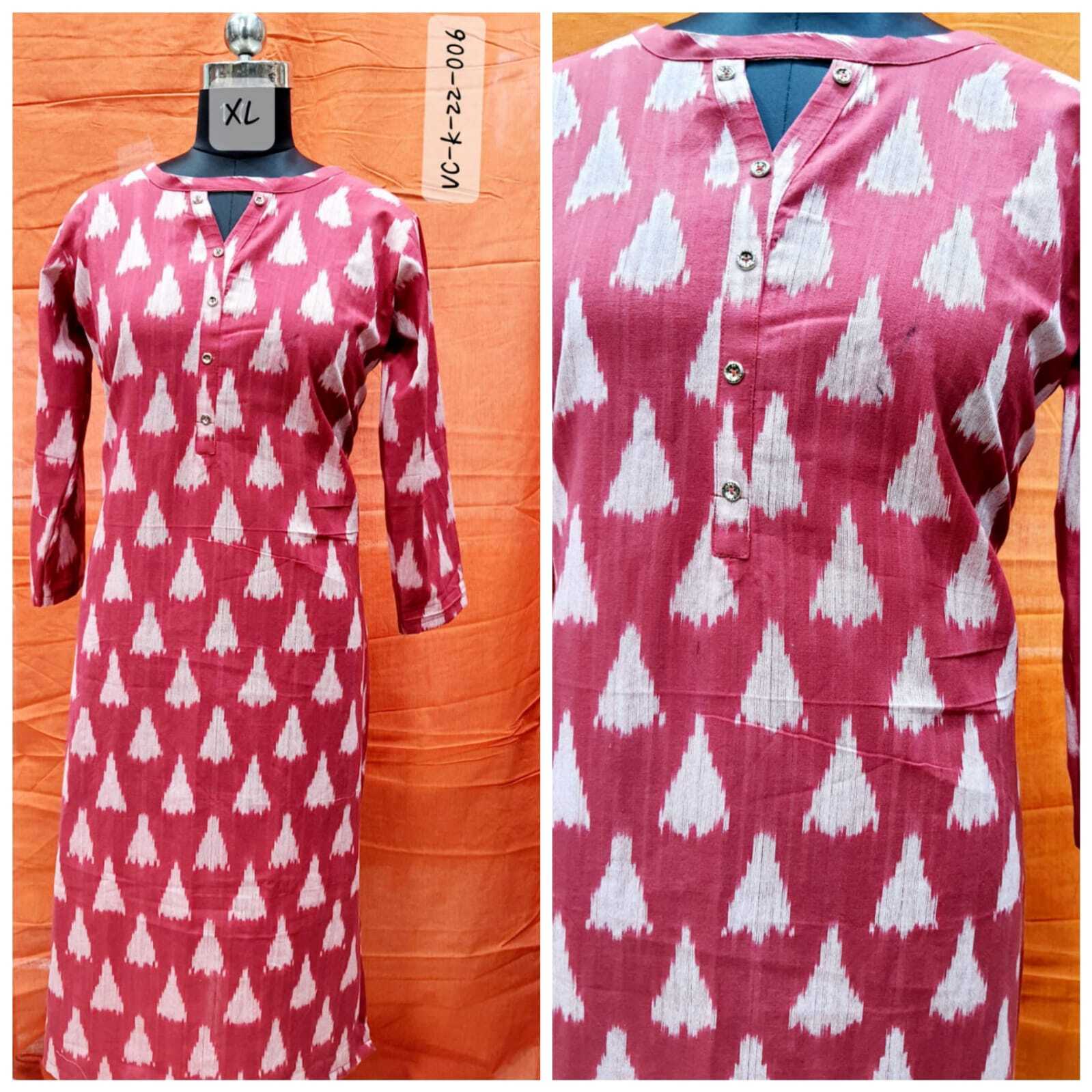 Handloom Kurti - Cotton, Assorted Sizes, Blue Color, 3/4 Sleeve, Printed Design, Customization Available