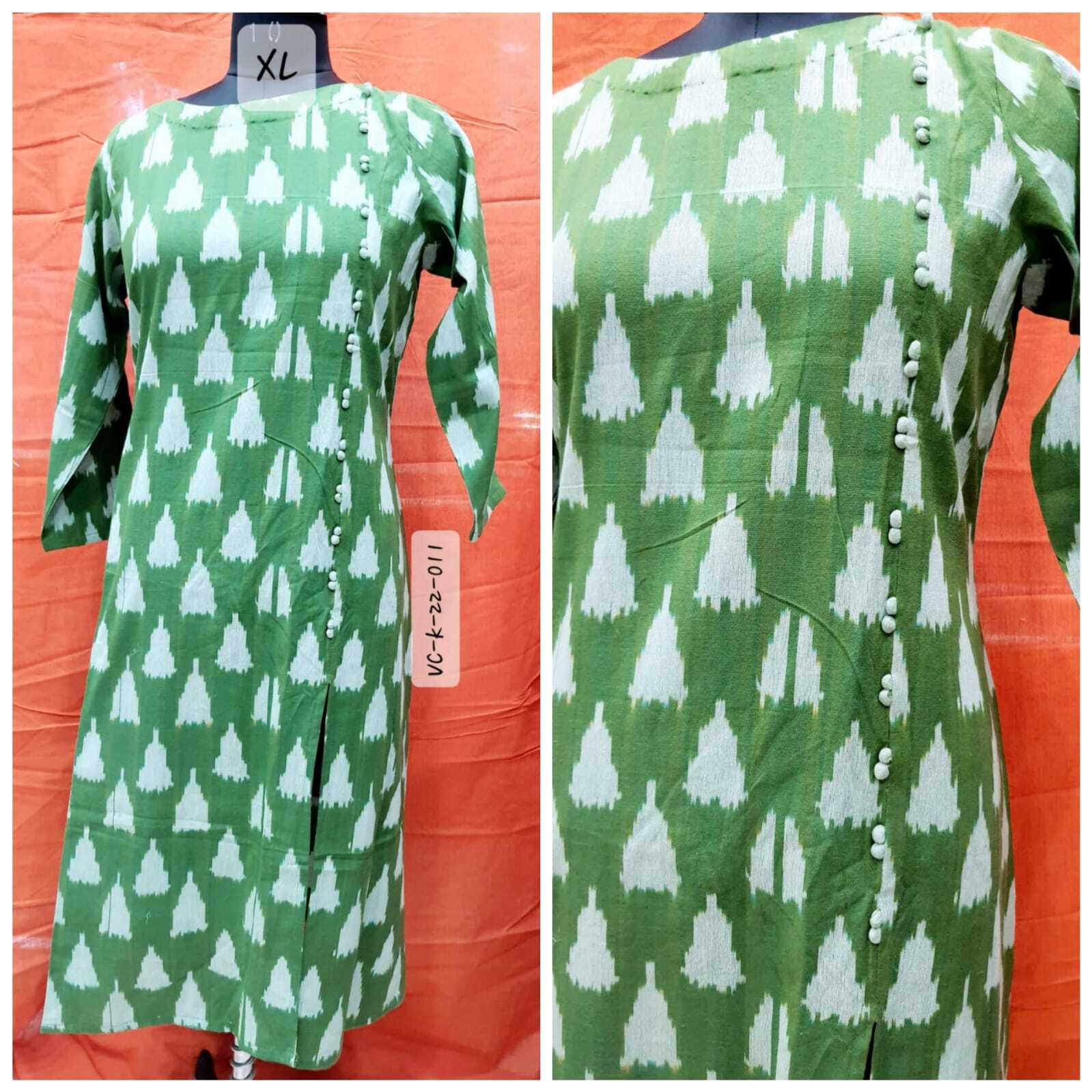 Handloom Kurti - Cotton, Assorted Sizes, Blue Color, 3/4 Sleeve, Printed Design, Customization Available