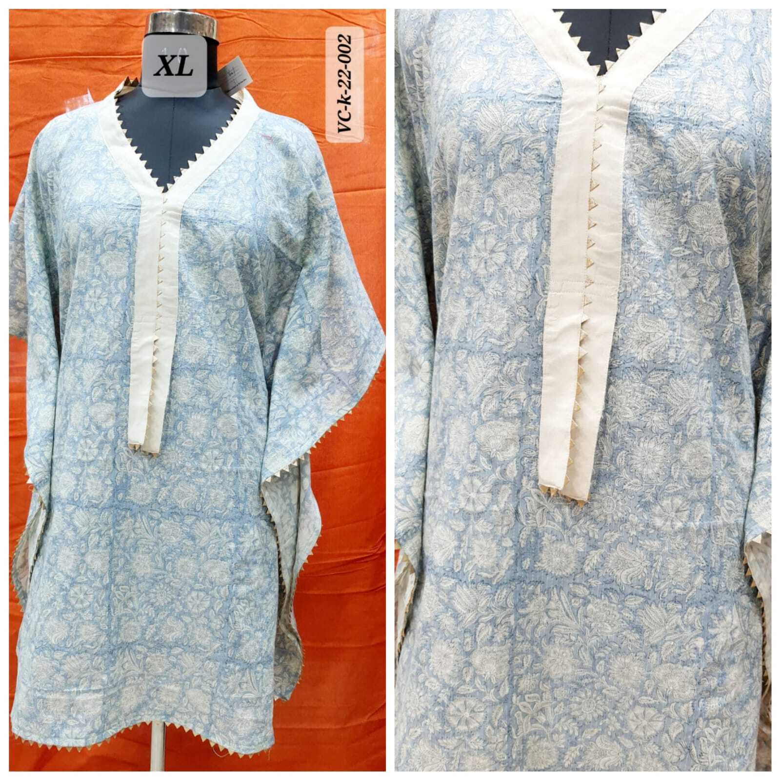 Handloom Kurti - Cotton, Assorted Sizes, Blue Color, 3/4 Sleeve, Printed Design, Customization Available
