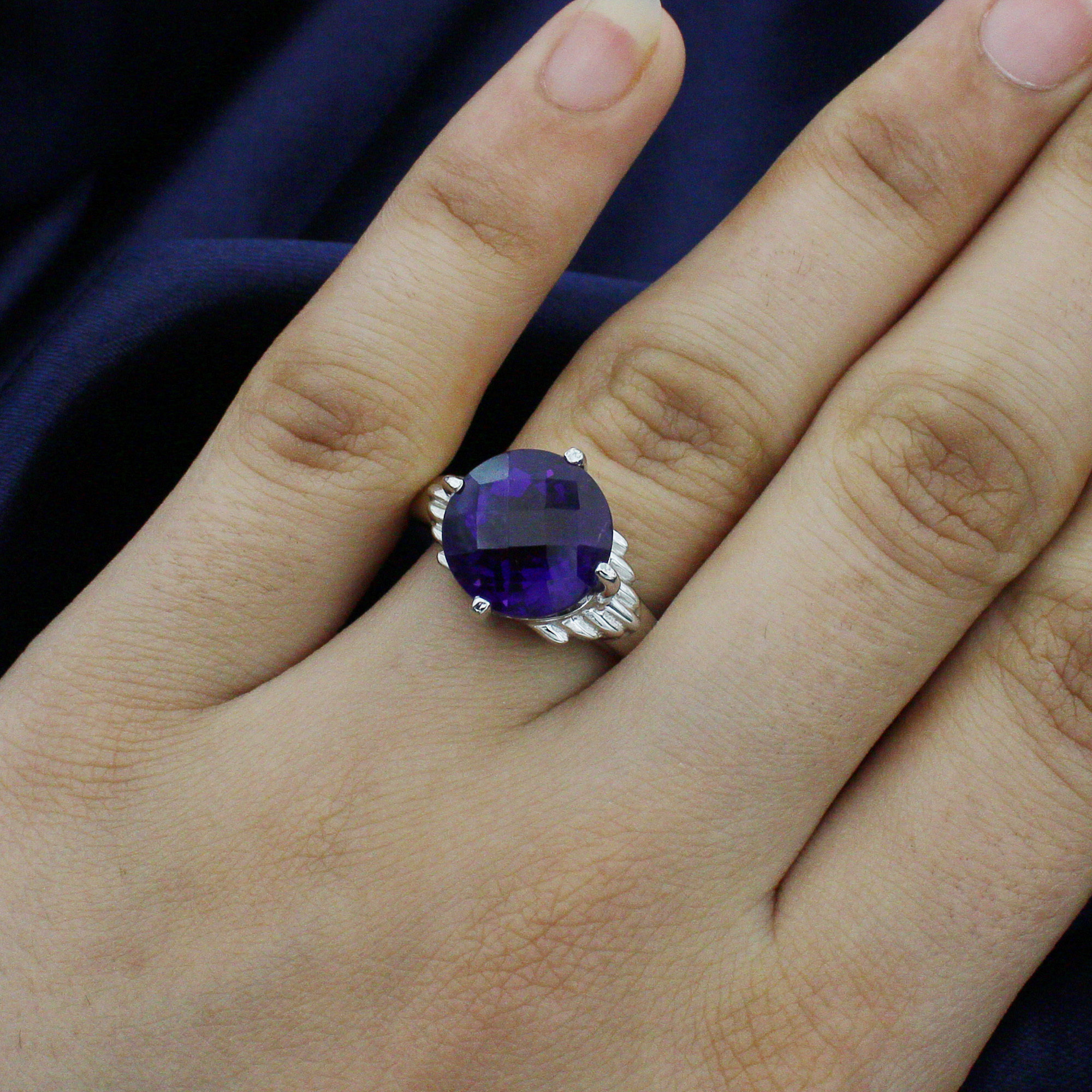 Amethyst Big Cocktail Sterling Silver Ring