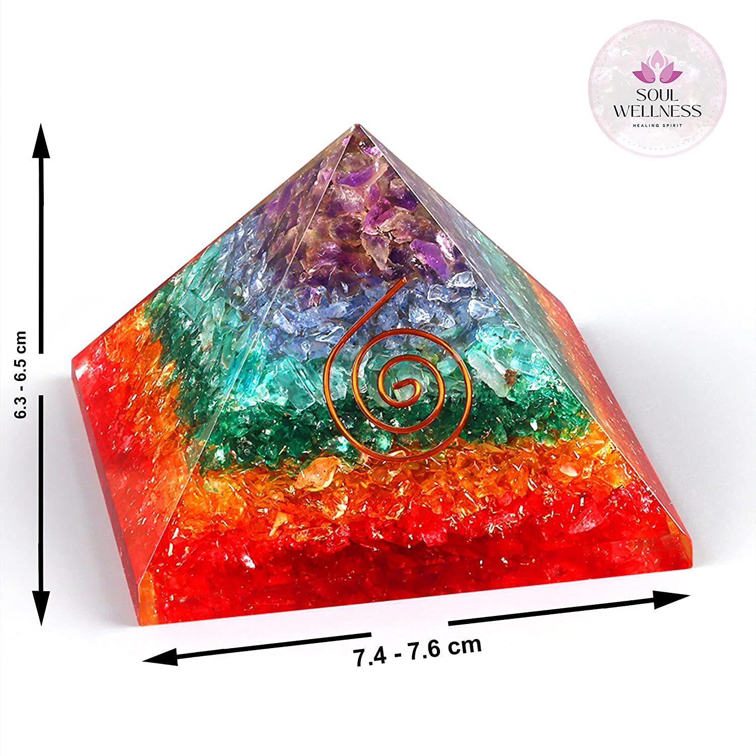 Orgone Pyramid - 2.5 Inches Multicolor Crystal Pyramid With 7 Layers Copper Detail