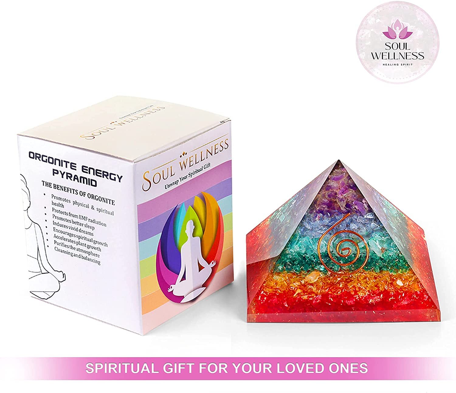 Orgone Pyramid - 2.5 Inches Multicolor Crystal Pyramid With 7 Layers Copper Detail