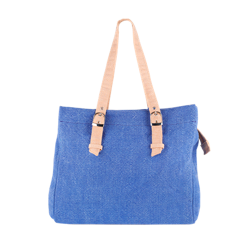 जूको हैंडल के साथ ब्लू जूट-कैनवास बैग