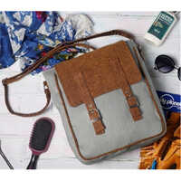 ग्रे और ब्राउन जूट मैसेंजर बैग