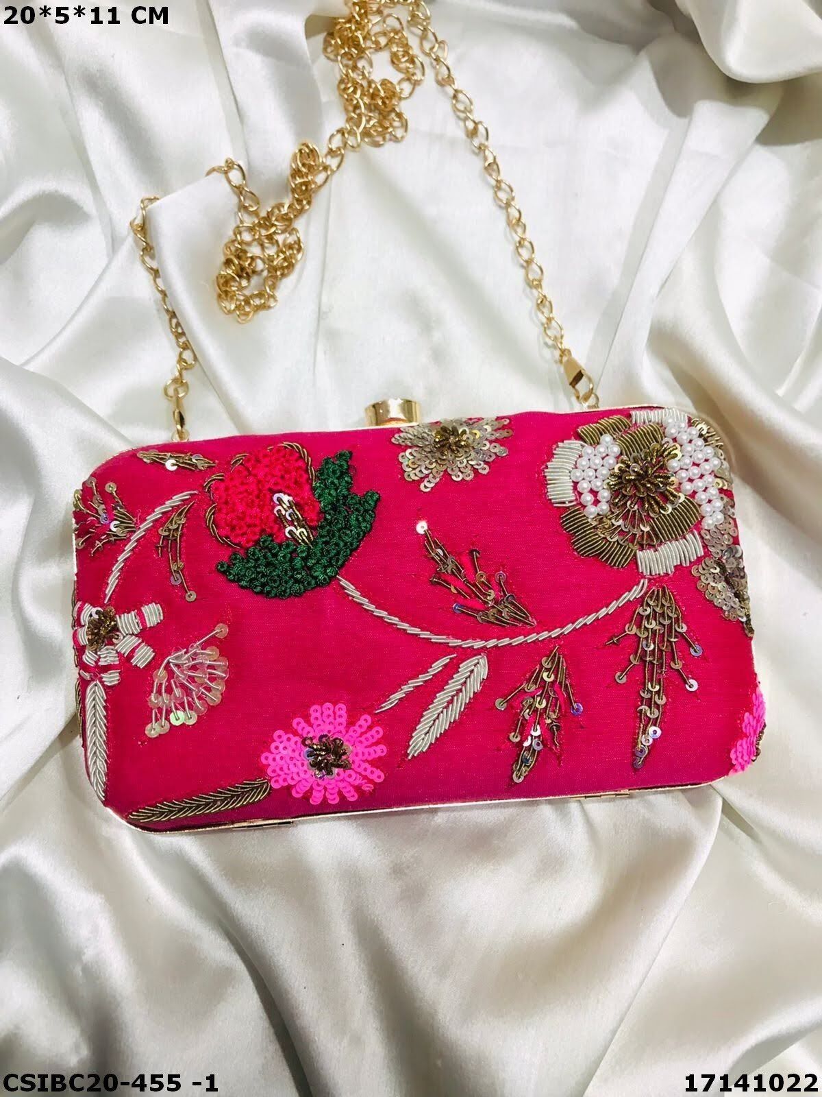 Designer Box Clutch - 20x5x11cm Multi Color | Handmade With Chain Handles, Rectangle Shape