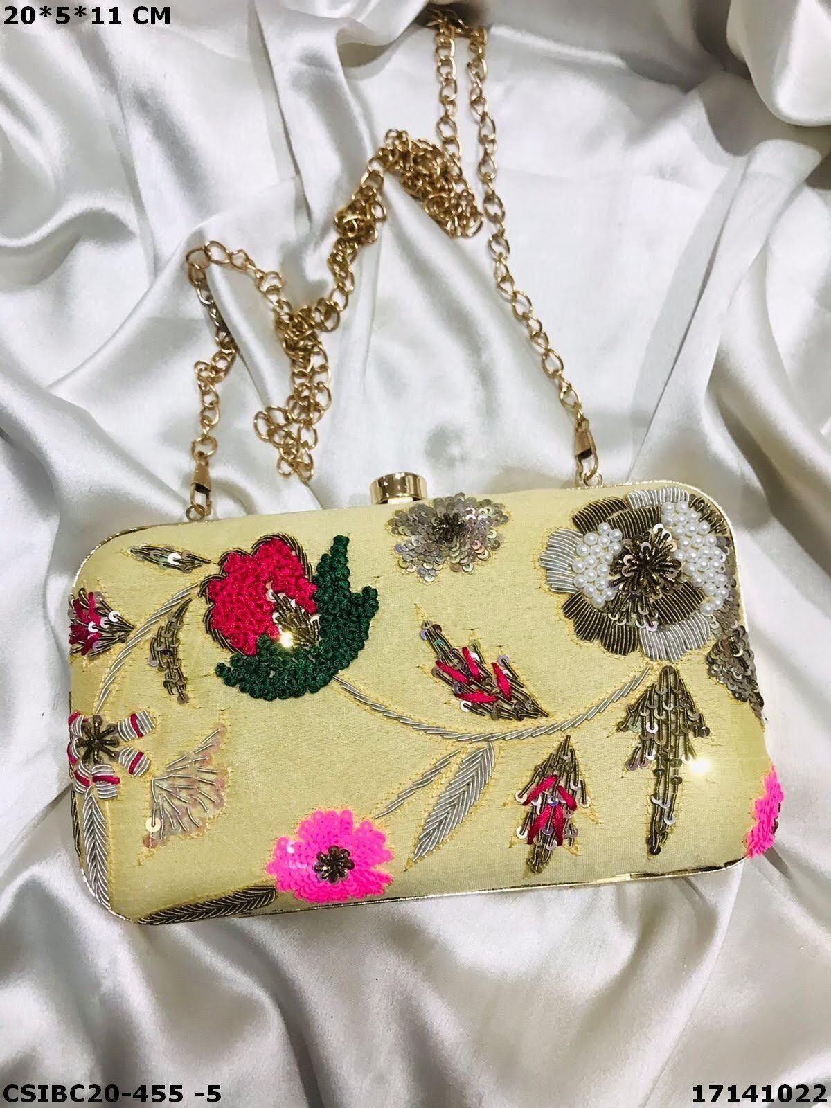 Designer Box Clutch - 20x5x11cm Multi Color | Handmade With Chain Handles, Rectangle Shape