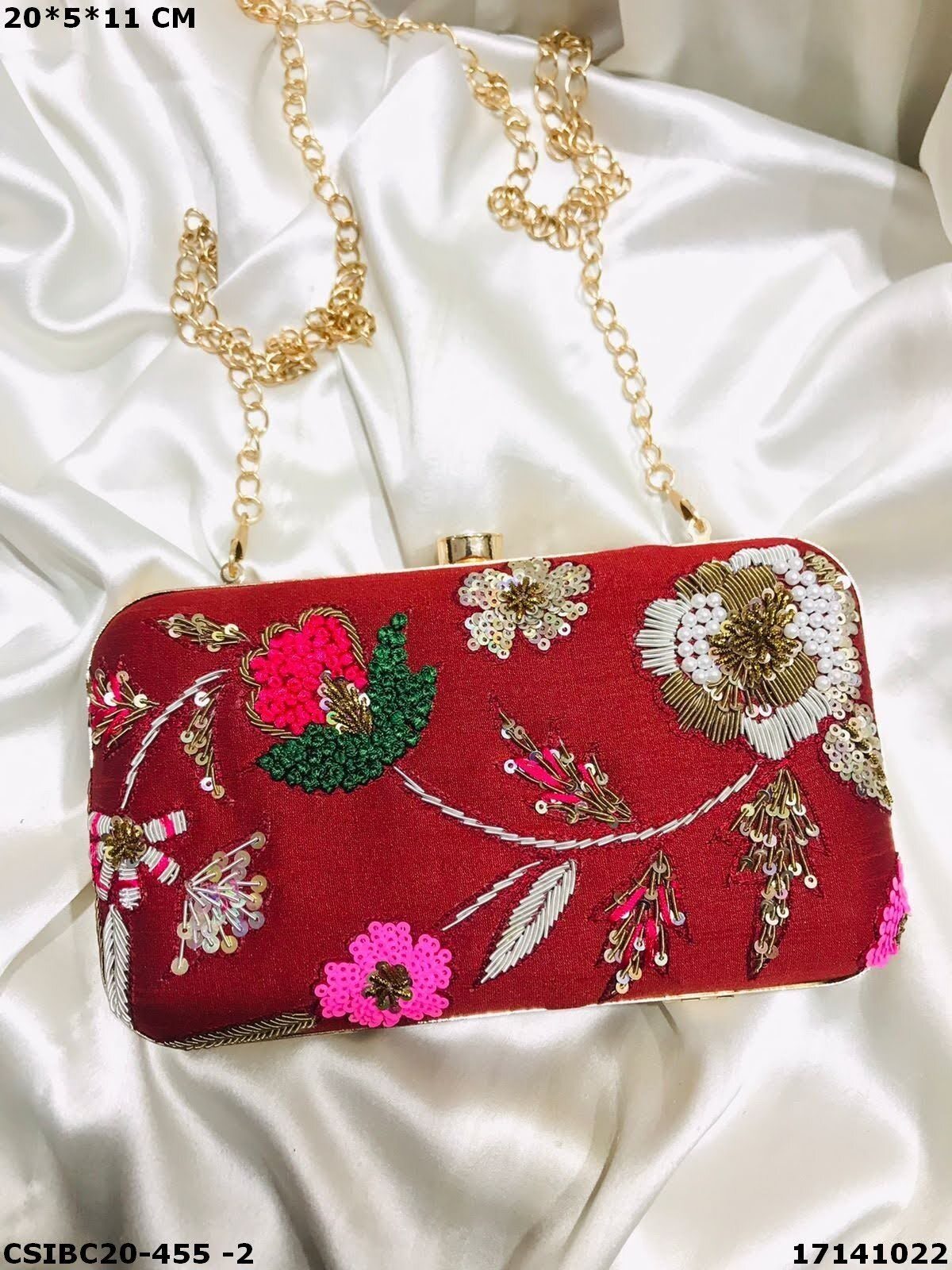 Designer Box Clutch - 20x5x11cm Multi Color | Handmade With Chain Handles, Rectangle Shape