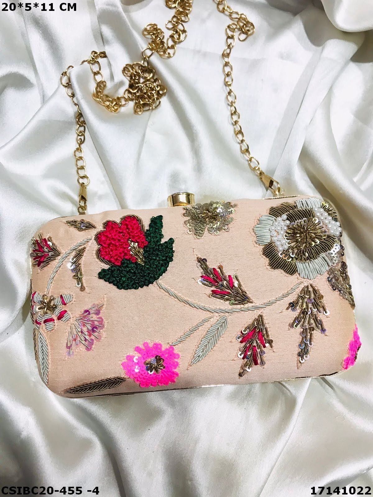 Designer Box Clutch - 20x5x11cm Multi Color | Handmade With Chain Handles, Rectangle Shape