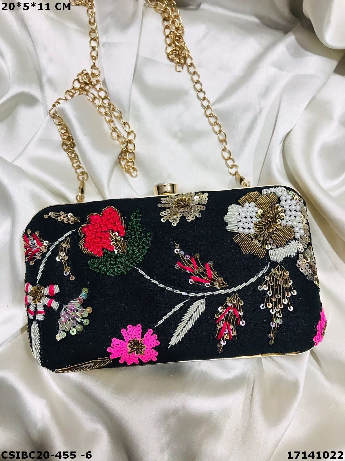 Designer Box Clutch - 20x5x11cm Multi Color | Handmade With Chain Handles, Rectangle Shape