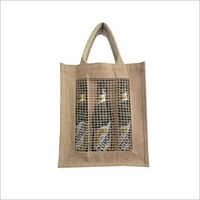 ब्राउन जूट थ्री बॉटल बैग