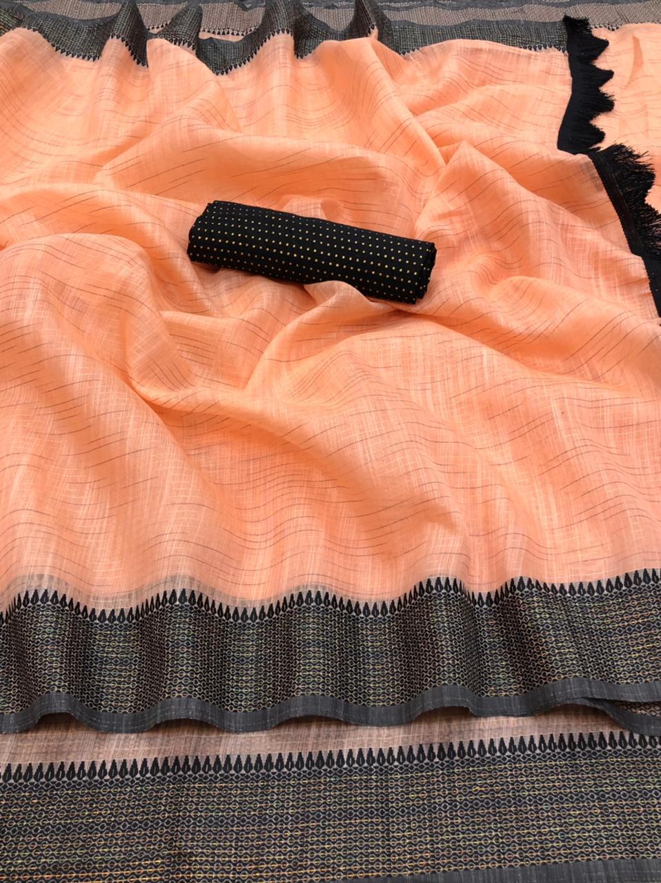 Rich Cotton Saree - Cotton Silk Fabric With Sequined Zari Lining Border, Customizable Blouse, Breathable & Washable Features