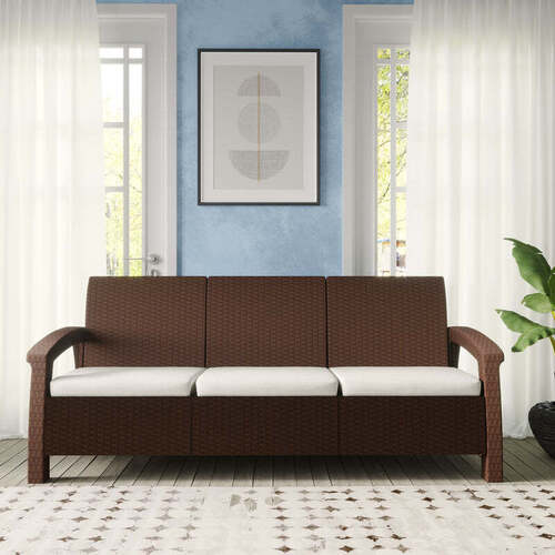 Nilkamal Goa Sofa - Plastic Material, 182x82x71 cm Dimensions, Modern Brown Design | Contemporary 3-Seater Indian Style