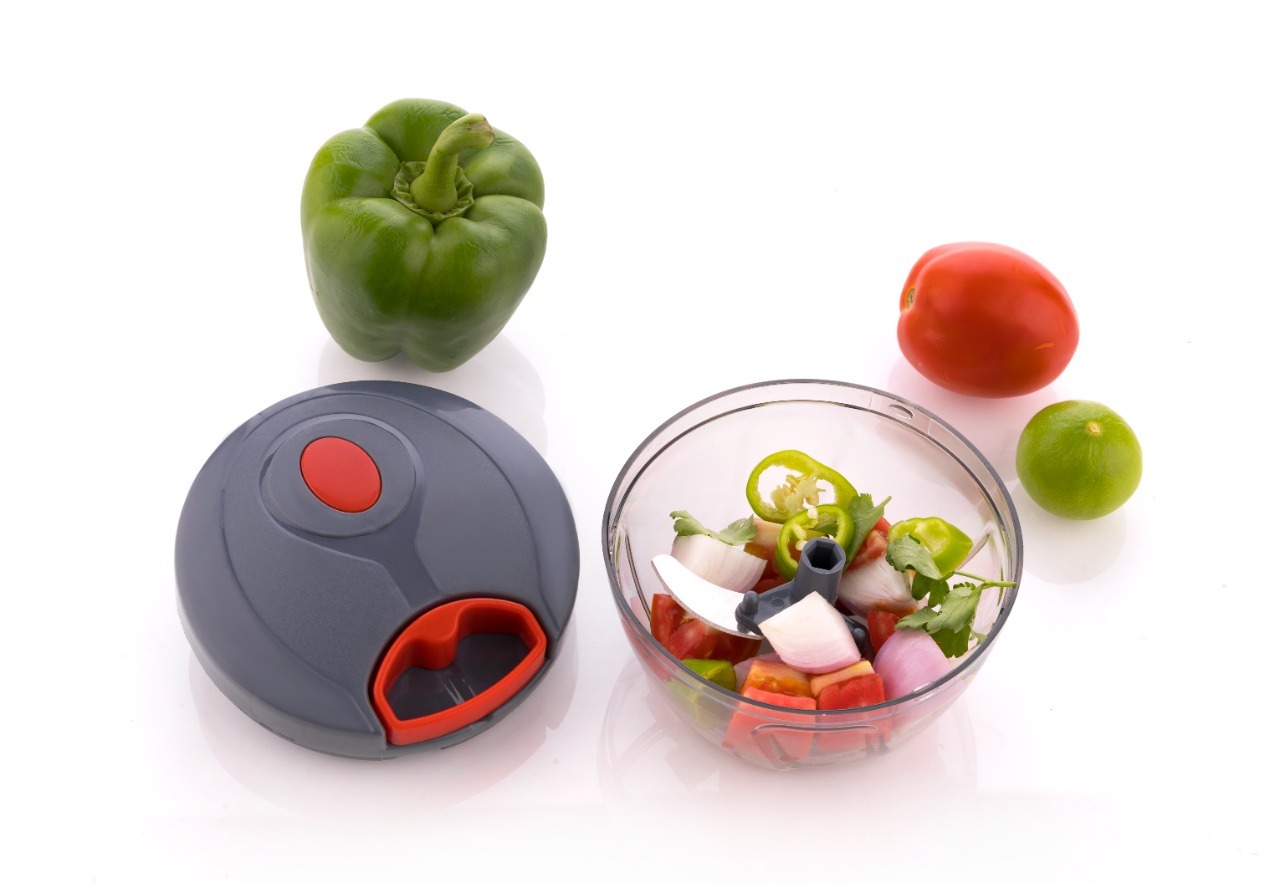 450 Ml Purple Vegetable Chopper - Abs Plastic, Compact Size, 450 Ml Capacity | Sharp Steel Blade, Manual Operation, Unbreakable Design, Easy To Hold