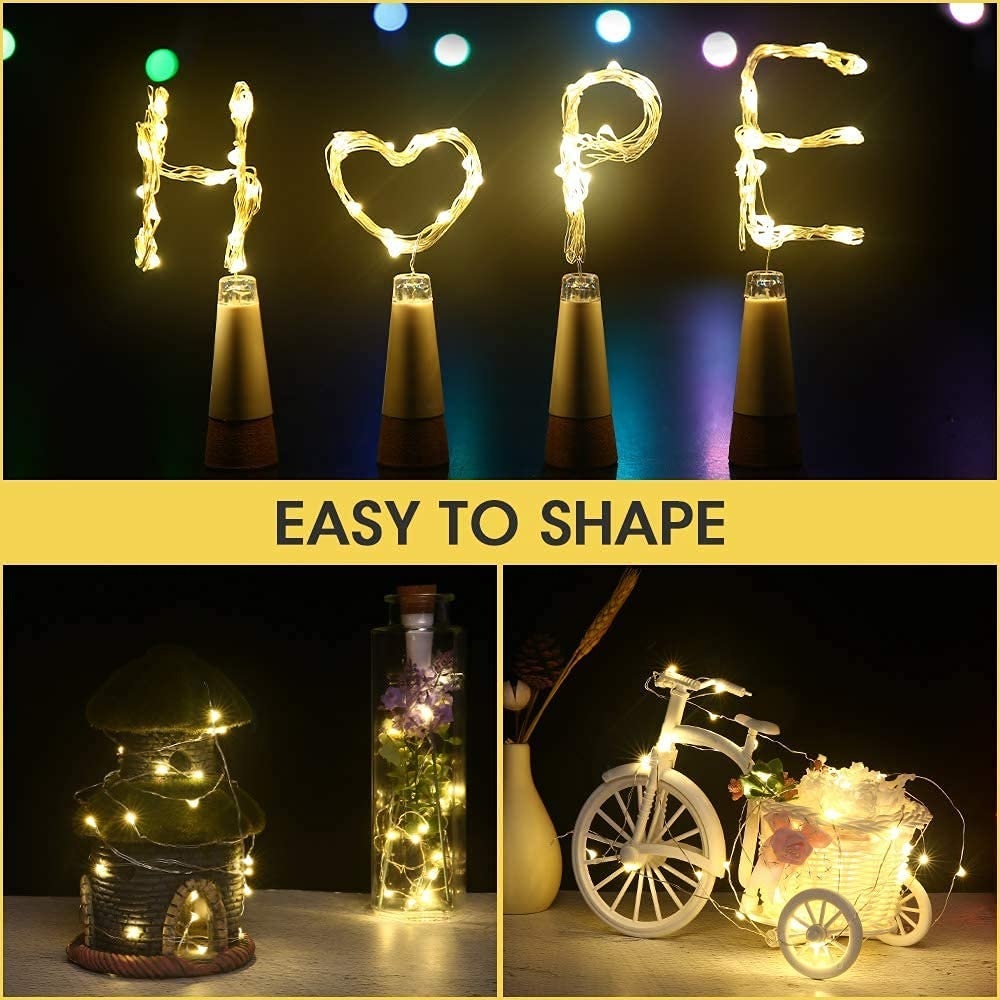 20 Led Bottle Cork Copper Wire String Lights - Plastic, 2m Length, Warm White | Eco-friendly Design, Low Heat Emission, Perfect Brightness