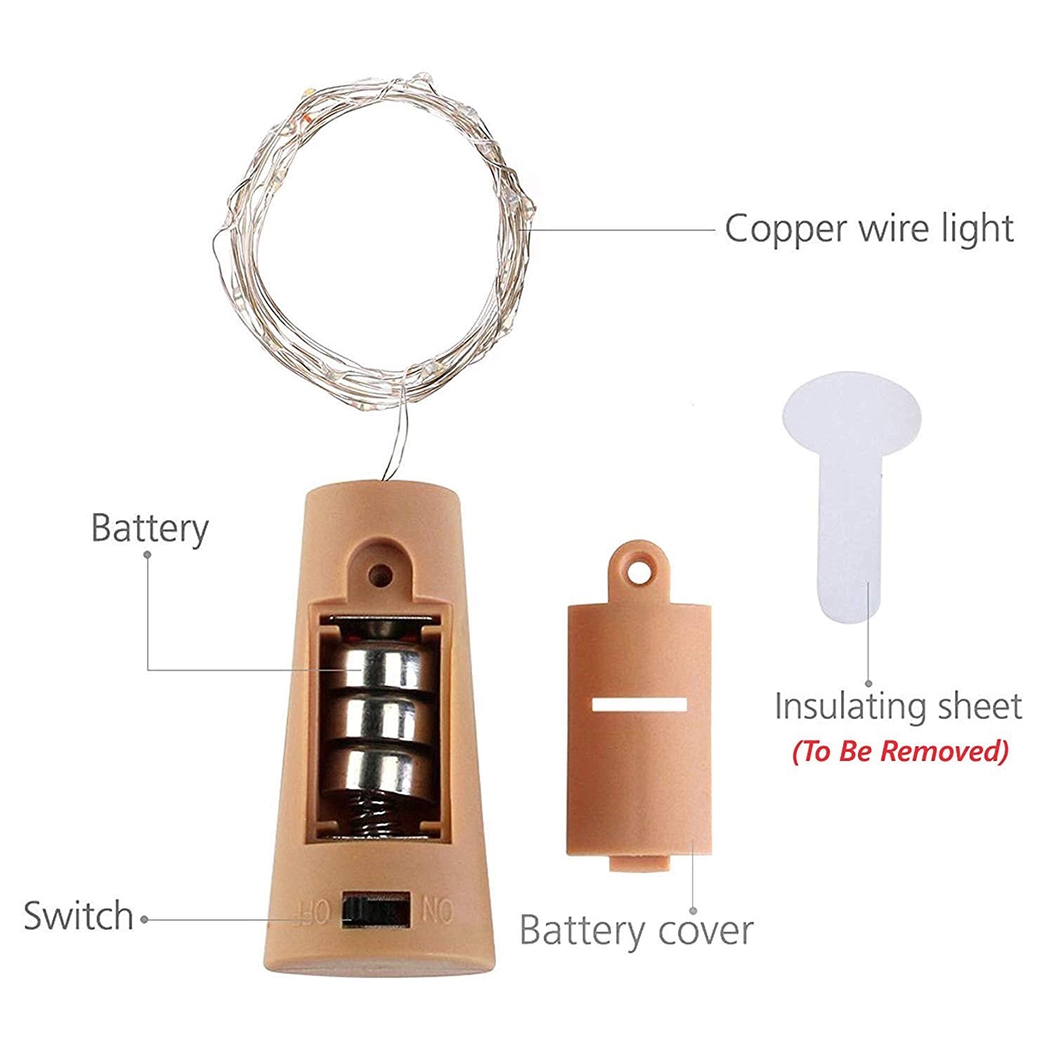 20 Led Bottle Cork Copper Wire String Lights - Plastic, 2m Length, Warm White | Eco-friendly Design, Low Heat Emission, Perfect Brightness