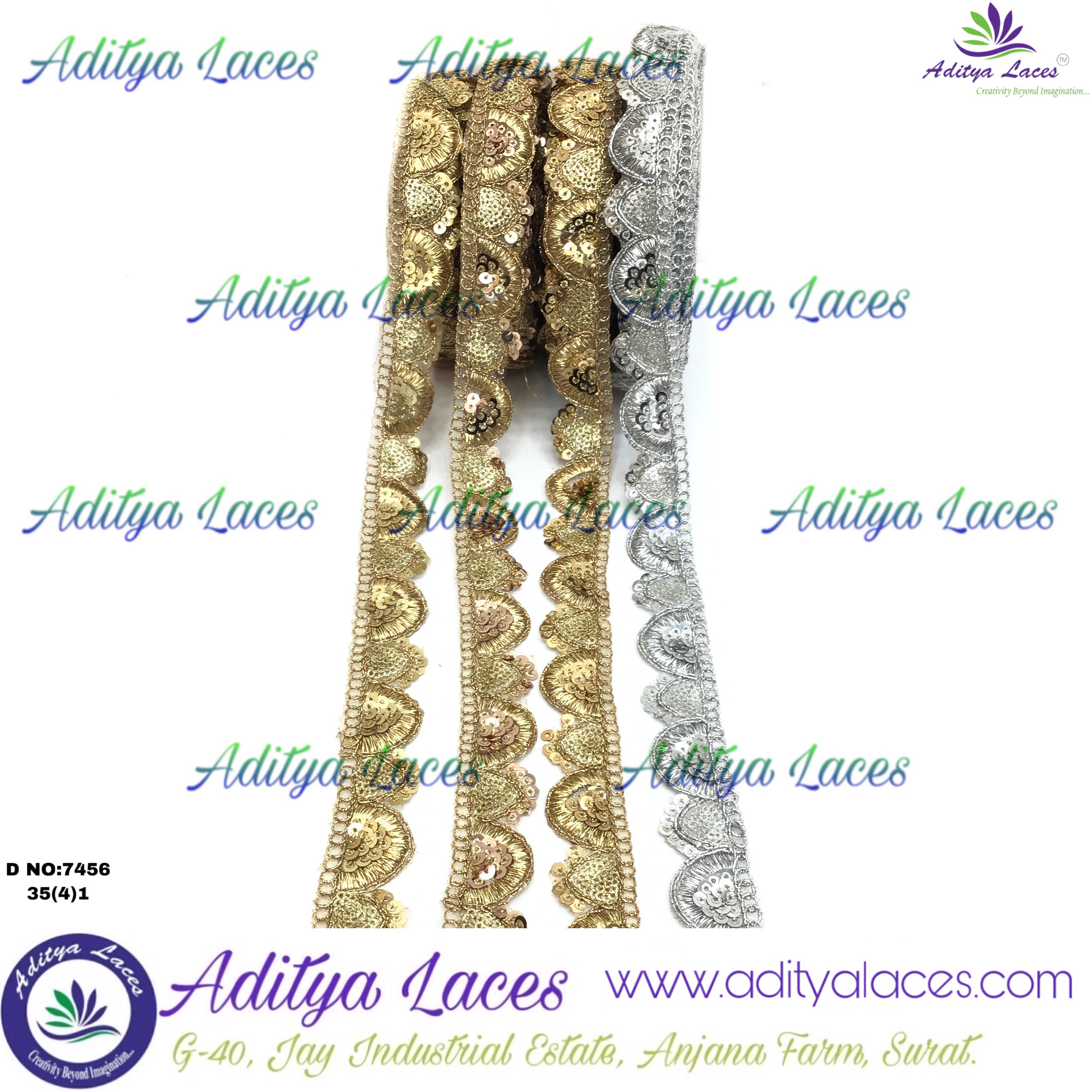Gold Lace - Organza Fabric 1.5-2 Inch Width, 9 Meter Length | Handmade With Zari, Sequins For Ethnic Wear, Embellishments, Craft Projects