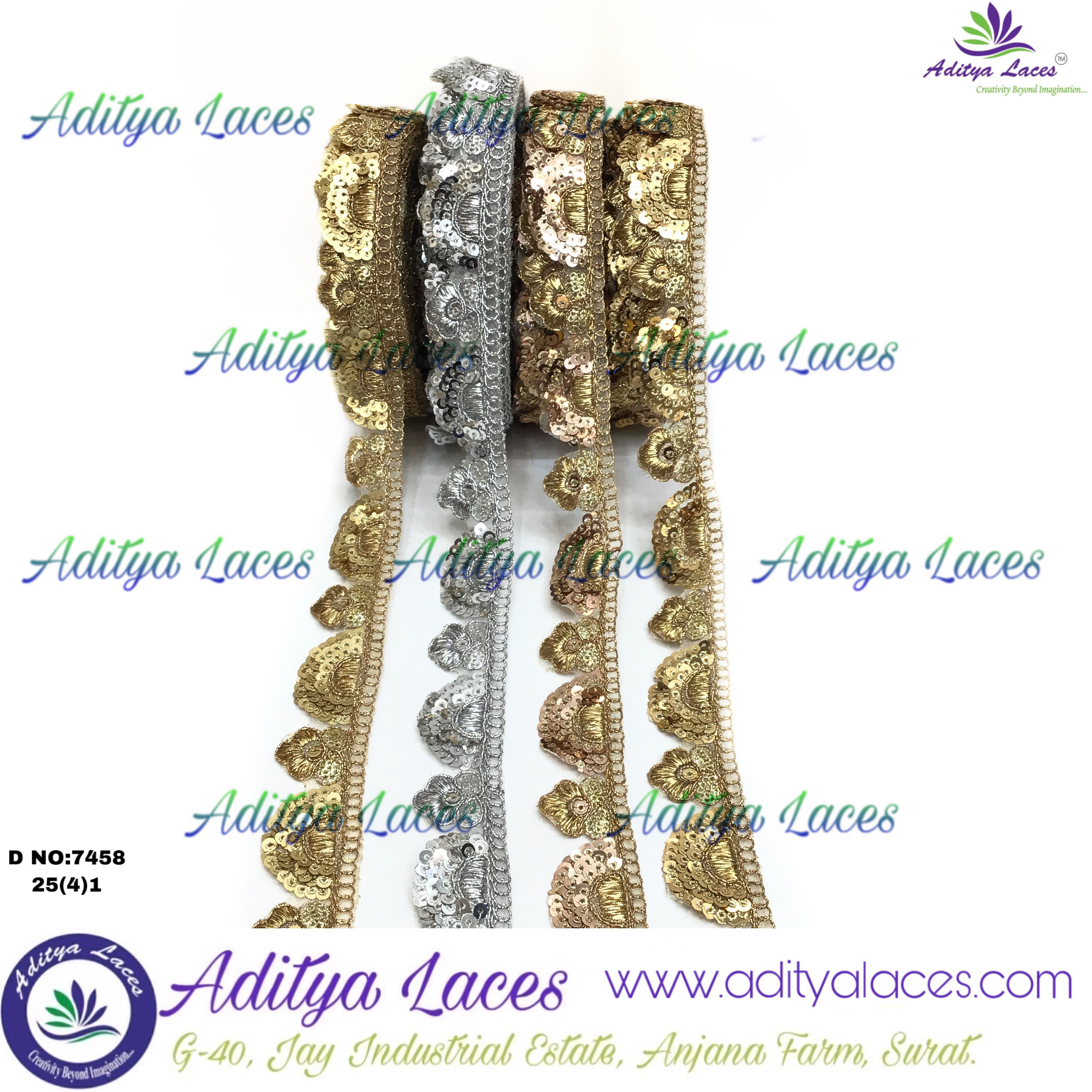 Gold Lace - Organza Fabric 1.5-2 Inch Width, 9 Meter Length | Handmade With Zari, Sequins For Ethnic Wear, Embellishments, Craft Projects