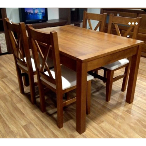 Wooden Dining Table - Solid Wood, Rectangle Shape, Wooden Brown Color | Modern Design, Indoor Furniture, Seats Four, Customizable Options