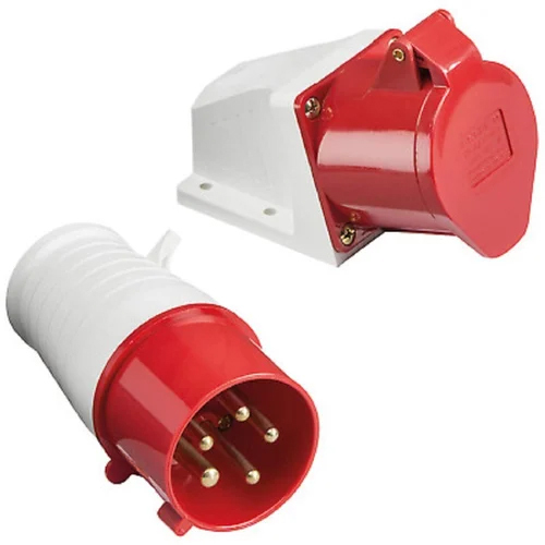 5 Pin Industrial Plug Socket - Nylon Body, 32 Amp, Available in Red and White | MCB Protected, Suitable for Heavy-Duty Industrial Use