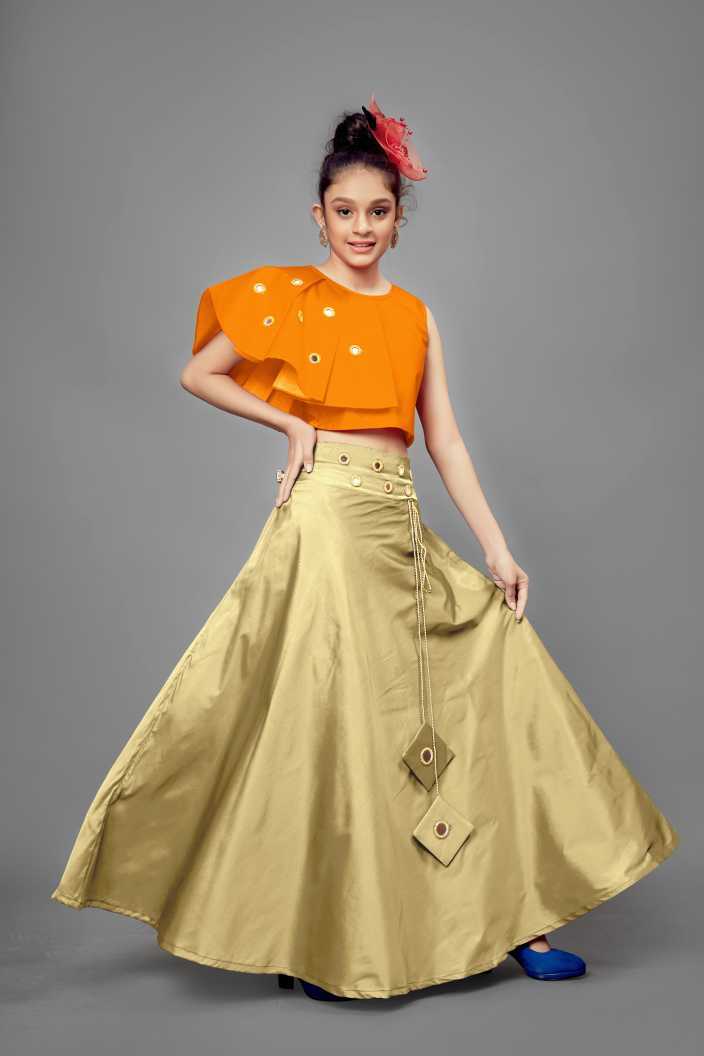 Girls Lehnga Choli - Ethnic Indian Dress Size 5 To 10 Years | Breathable Washable Customized Logo Short Sleeves All Season Wear