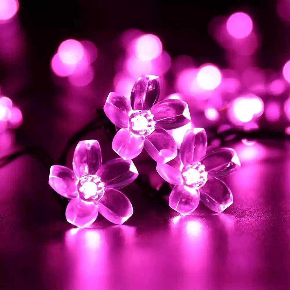 String Fairy Pink Flower Lights - Plastic, 4 Meter Length, Pink Color | Led Decorative Lighting For Celebrations And Occasions