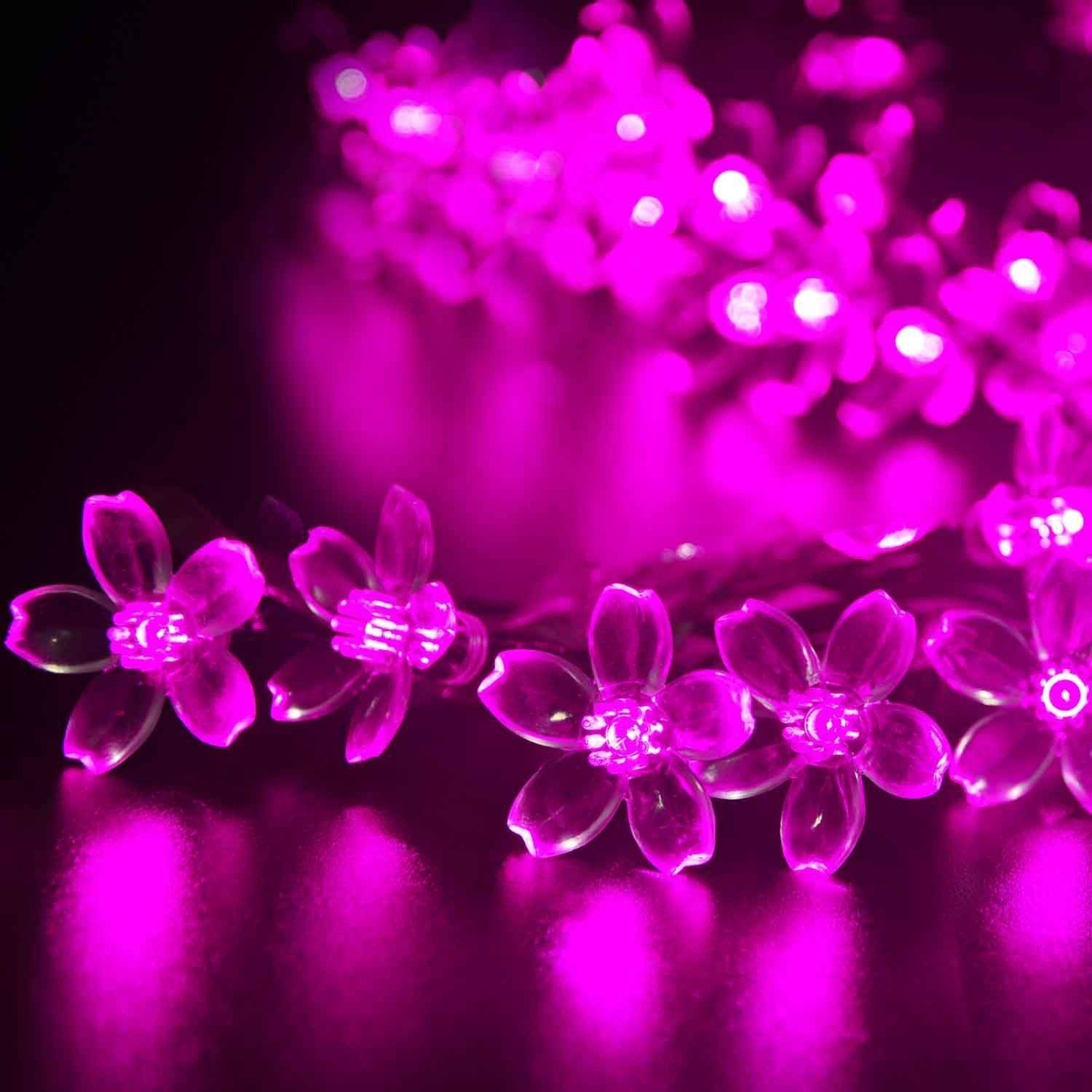 String Fairy Pink Flower Lights - Plastic, 4 Meter Length, Pink Color | Led Decorative Lighting For Celebrations And Occasions