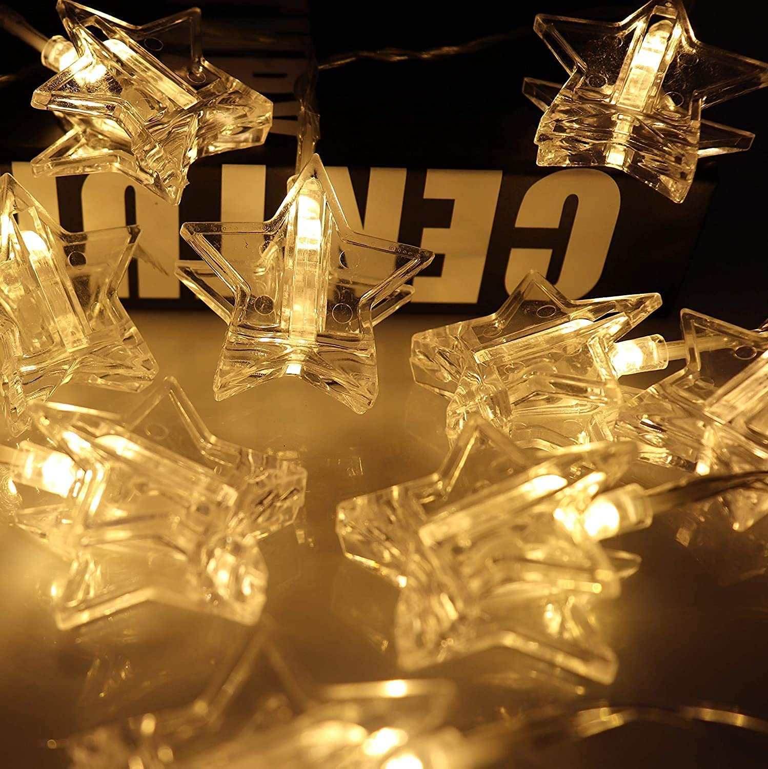 Star Shape Photo Clip String Led Lights - 3m Length, Warm White Color, Plastic & Glass Material | Unique Design For Romantic Party Decoration