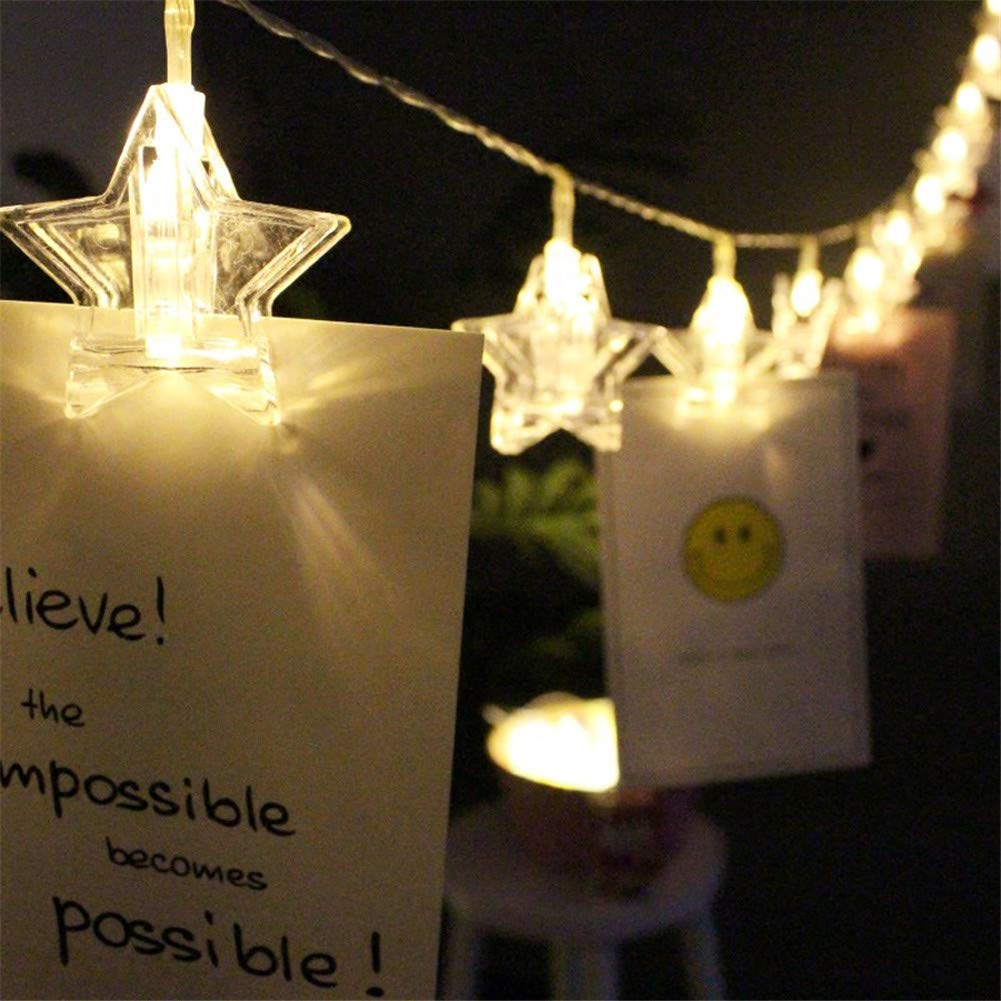 Star Shape Photo Clip String Led Lights - 3m Length, Warm White Color, Plastic & Glass Material | Unique Design For Romantic Party Decoration