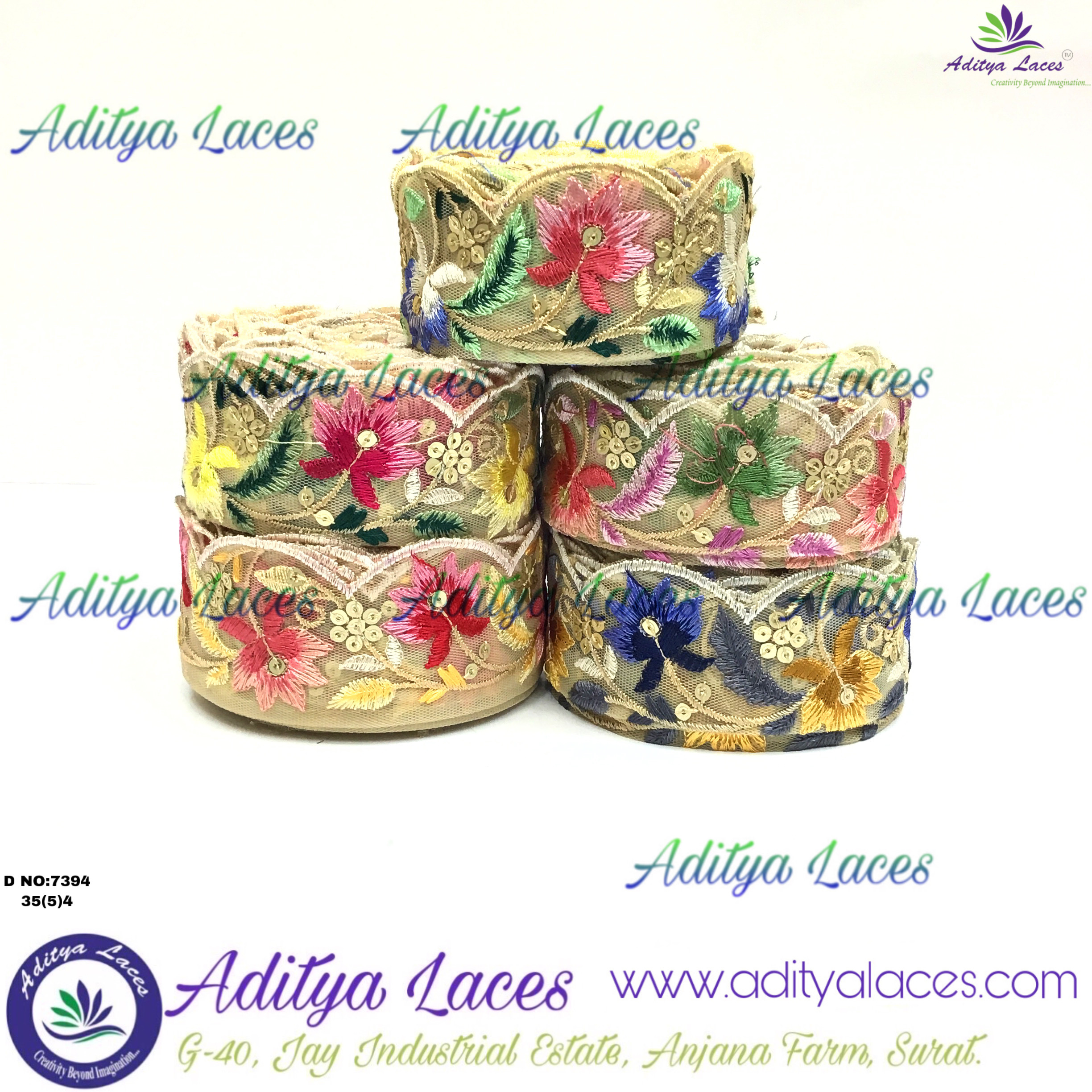 Designer Lace - Fabric Type: Other, Size: 9 Mtrs, Width: 1.5-4.5 Inches, Color Options: Red, Rani, Yellow, Mustard, Navy Blue, Green, Pink, Royal Blue | Features: Soft, Elegant Pattern, One Sided, Embroidered With Sequins