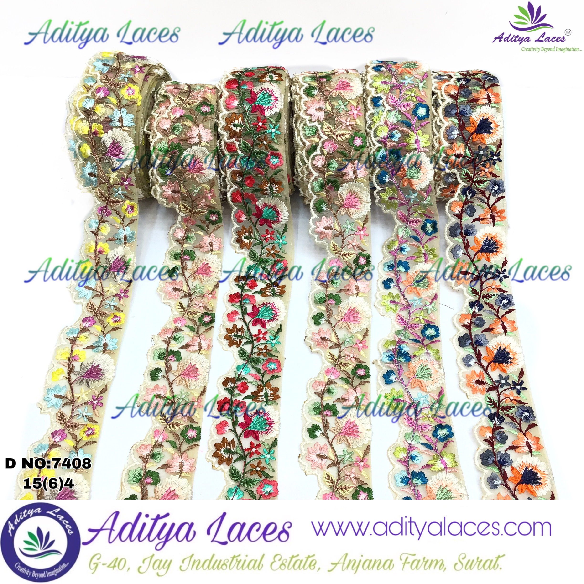 Designer Lace - Fabric Type: Other, Size: 9 Mtrs, Width: 1.5-4.5 Inches, Color Options: Red, Rani, Yellow, Mustard, Navy Blue, Green, Pink, Royal Blue | Features: Soft, Elegant Pattern, One Sided, Embroidered With Sequins