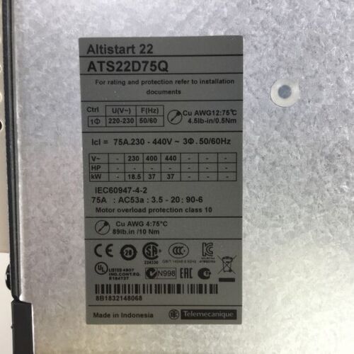 Schneider Electric Ats22d75q Motor Drive Soft Starter