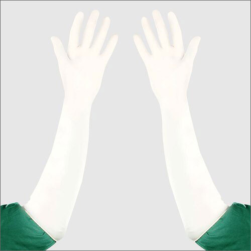 Latex Long Cuff Surgical Powdered Gloves - Latex Material, Size L, White Color | Industrial Grade, 100 Pieces Per Box, Elbow Length