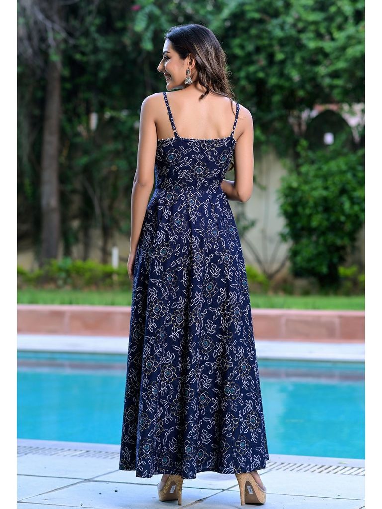 Ladies Dresses - Cotton Blend Maxi, Navy Blue | Size Range Xs-xl, A-line Style With V-neck, Ideal For Formal Events, Parties, Casual Outings