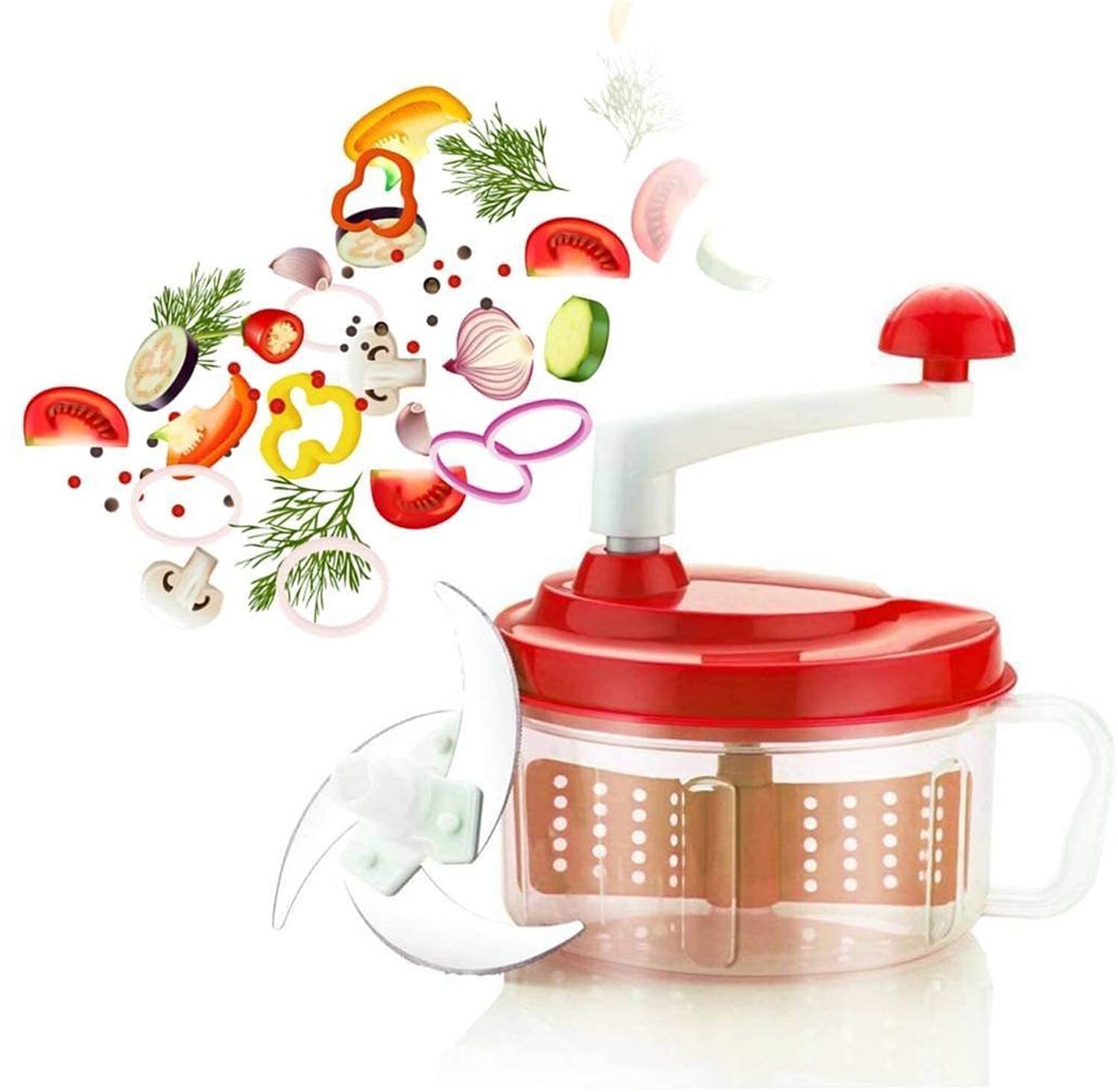 Chop And Churn - Stainless Steel Blades, 10x10x10 Cm, Red | 500ml Capacity, 3 Blades, Efficient Fast Chopping, Durable And Washable Design