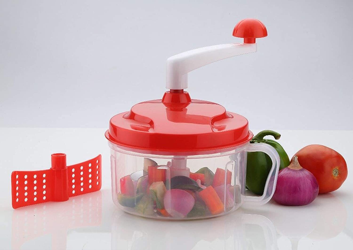 Chop And Churn - Stainless Steel Blades, 10x10x10 Cm, Red | 500ml Capacity, 3 Blades, Efficient Fast Chopping, Durable And Washable Design
