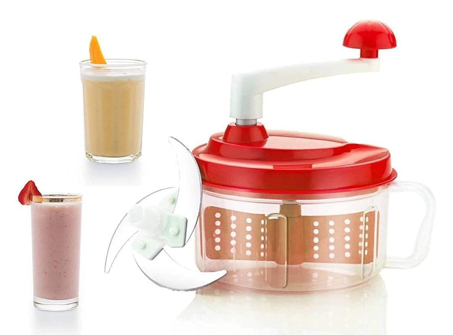 Chop And Churn - Stainless Steel Blades, 10x10x10 Cm, Red | 500ml Capacity, 3 Blades, Efficient Fast Chopping, Durable And Washable Design