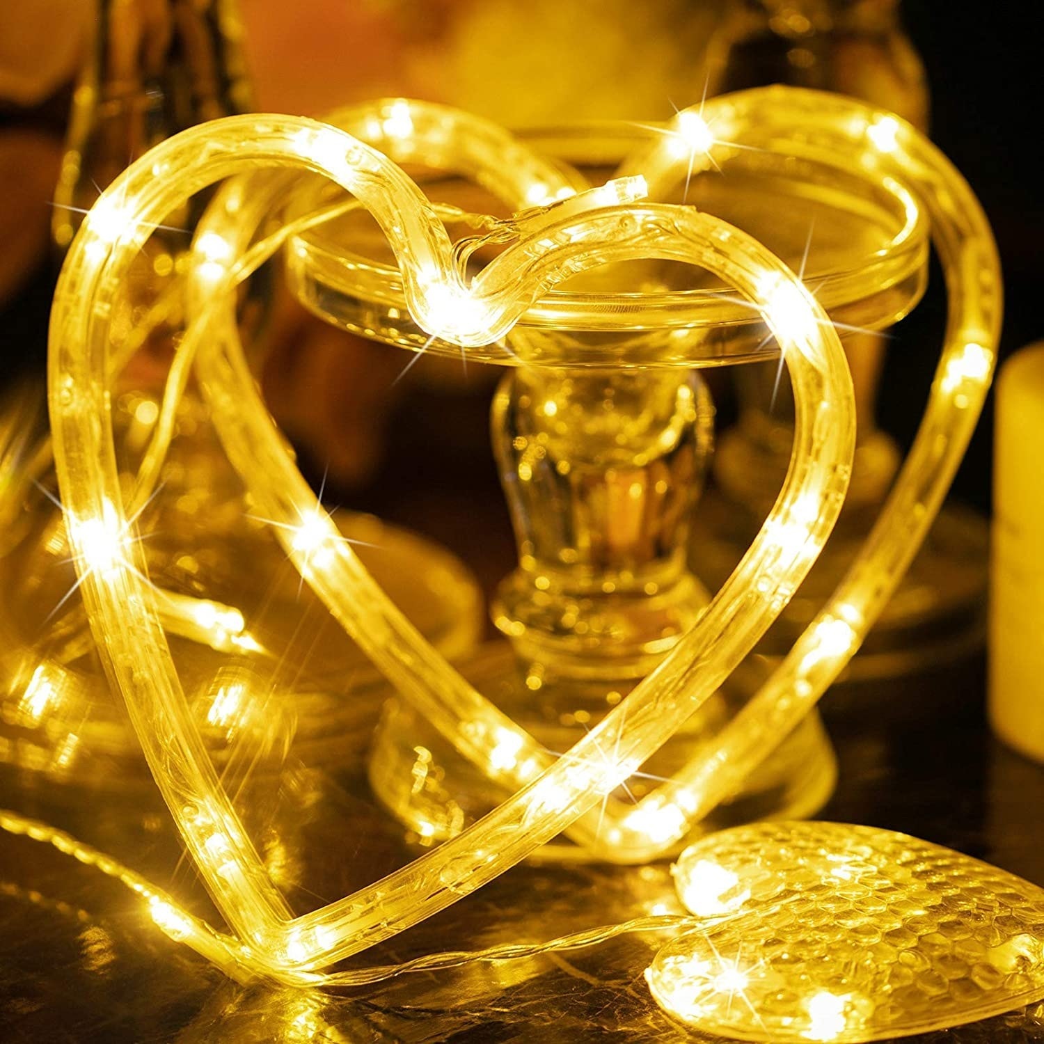 Warm White Heart Shape Window Curtain String Led Lights With 8 Flashing Modes Decorative Lights