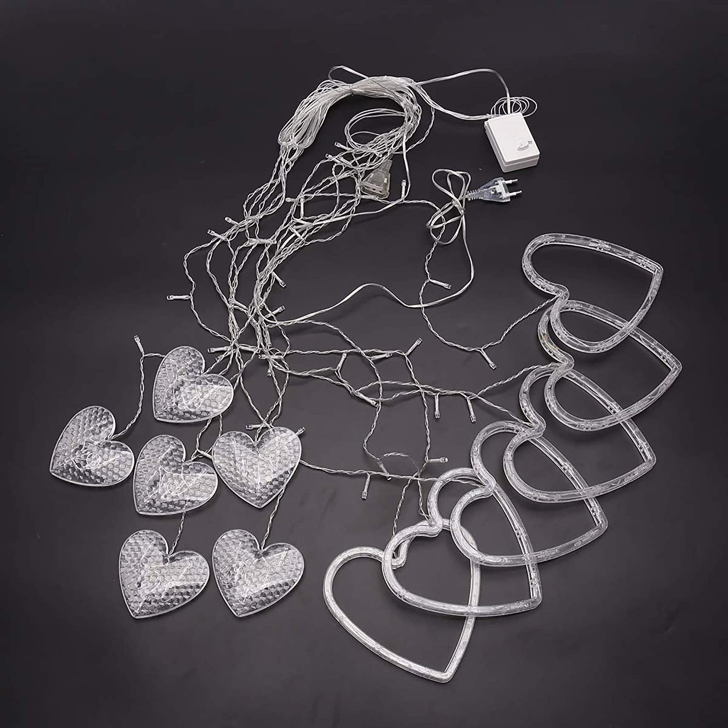 Warm White Heart Shape Window Curtain String Led Lights With 8 Flashing Modes Decorative Lights