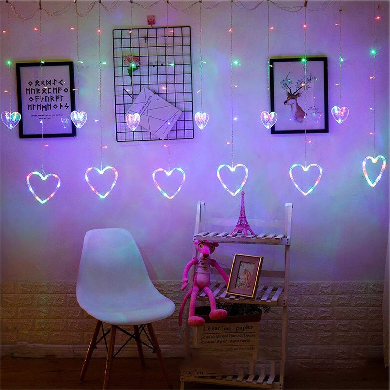 Multi Color Led Heart Shape Curtain String Lights With 8 Flashing Modes Diwali Decoration Valentines