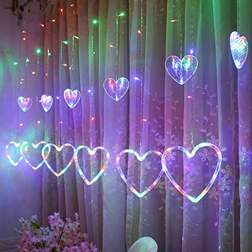 Multi Color Led Heart Shape Curtain String Lights With 8 Flashing Modes Diwali Decoration Valentines