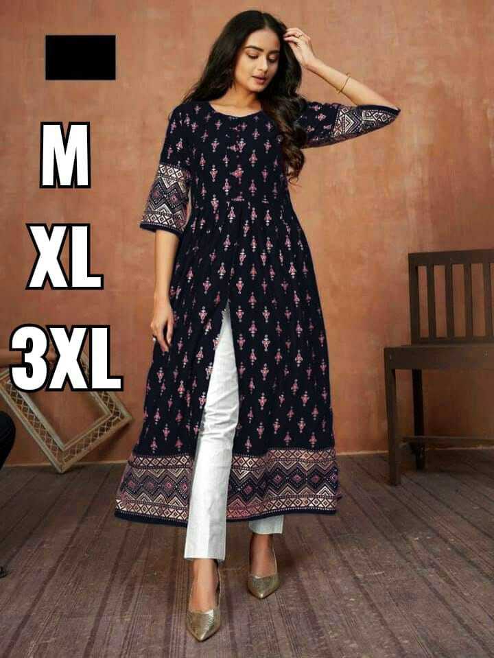 Hot Selling Gold Printed Slit Kurti - 14kg Rayon, Size: M-38 To 4xl-48, Length 52 Inches | Full Sleeve, Breathable, Ethnic Indian Style