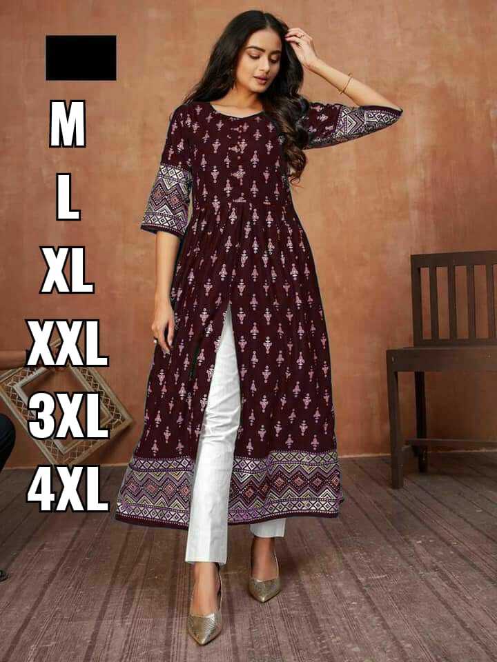 Hot Selling Gold Printed Slit Kurti - 14kg Rayon, Size: M-38 To 4xl-48, Length 52 Inches | Full Sleeve, Breathable, Ethnic Indian Style