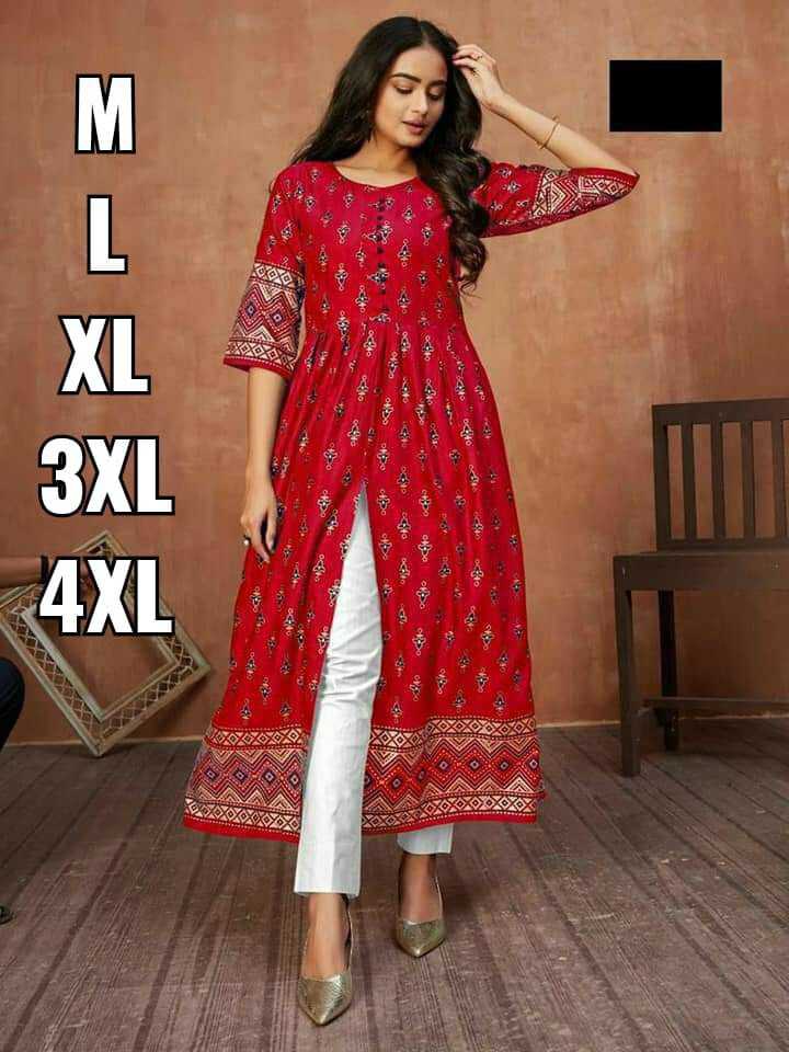 Hot Selling Gold Printed Slit Kurti - 14kg Rayon, Size: M-38 To 4xl-48, Length 52 Inches | Full Sleeve, Breathable, Ethnic Indian Style
