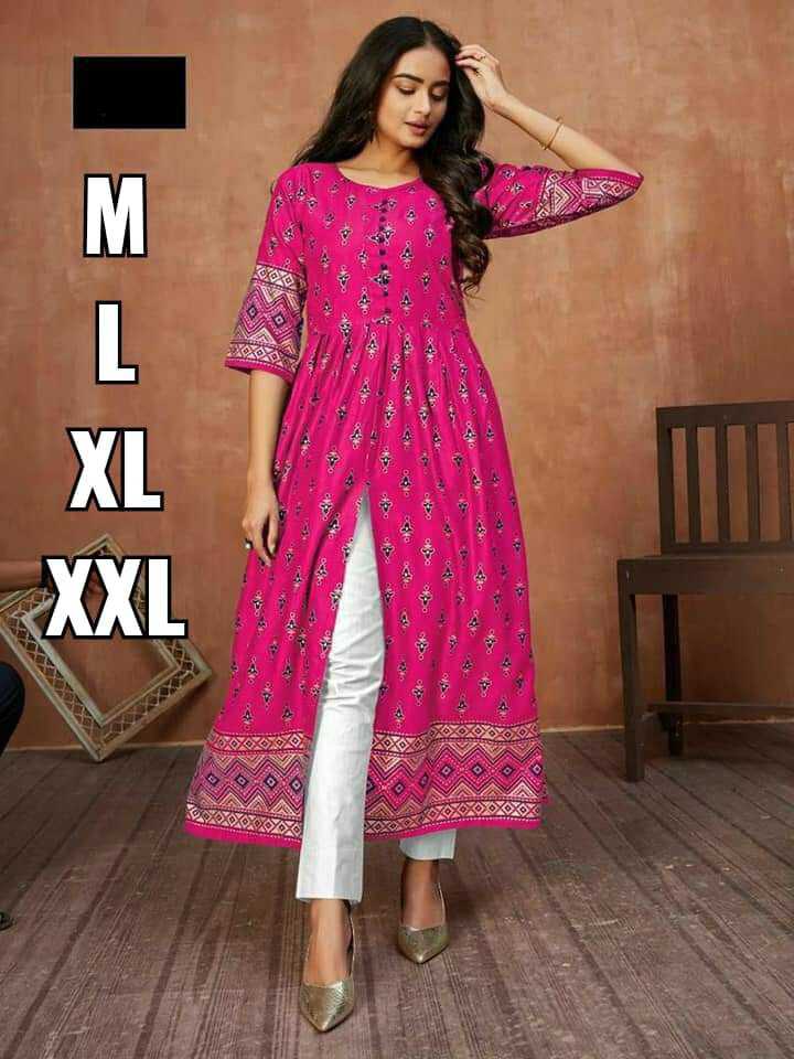 Hot Selling Gold Printed Slit Kurti - 14kg Rayon, Size: M-38 To 4xl-48, Length 52 Inches | Full Sleeve, Breathable, Ethnic Indian Style