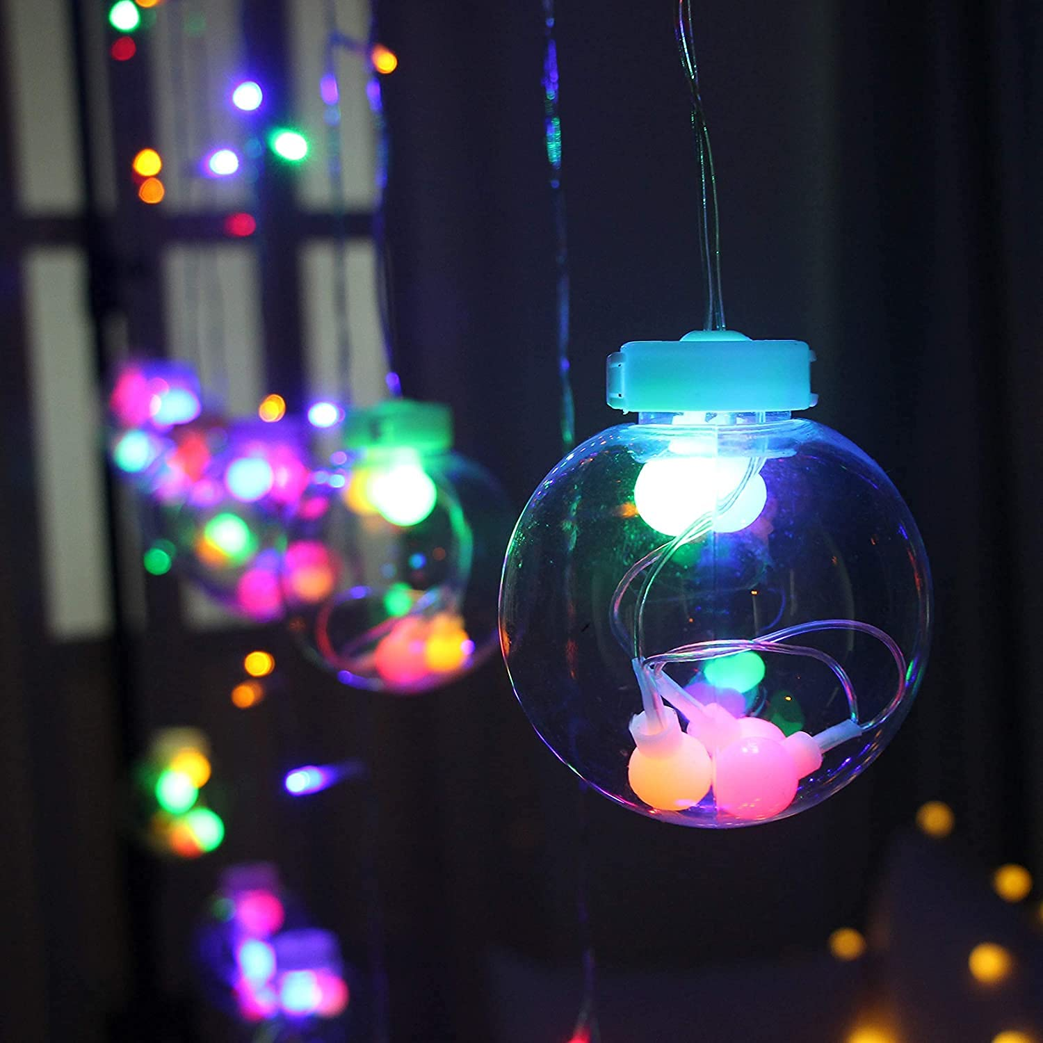Multi Color Wish Ball Curtains String With 8 Flashing Modes Plug Sourced Led Lights